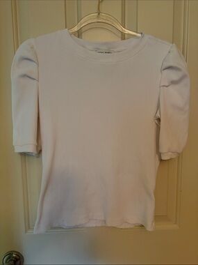 Rebecca Minkoff White Puff Sleeve Ribbed Top